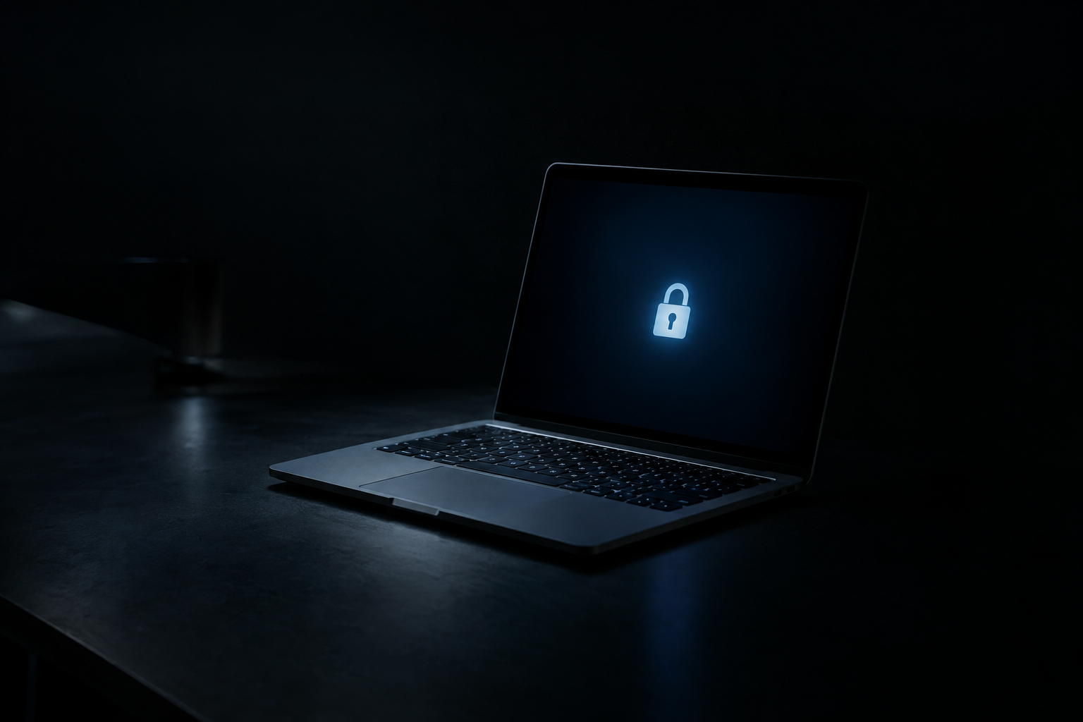 A closed aluminum laptop centered on a cool gray studio background